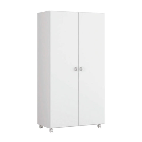 Armário Multiuso Alto 2 Portas com Rodízios e Nicho para Eletro - 100% MDF Branco [Organizador Universal]