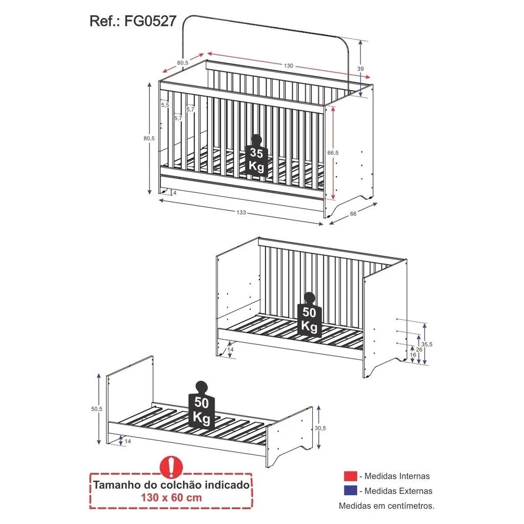 Berço 3 em 1 Evolutivo (Vira Mini Cama) - 100% Madeira Maciça [Garantia de 3 Anos]