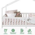 Cama Casinha Montessoriana Solteiro Lisan - 100% Madeira Maciça [Grade de Proteção 32cm]