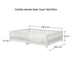Cama Montessoriana Casal com Grade Eva - 100% Madeira Maciça Branca [Suporta 220kg]