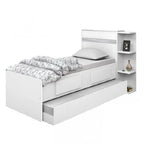 Cama Solteiro Multifuncional com Baú, 2 Gavetas e Auxiliar - 100% Madeira Maciça Branca [Jade Premium]