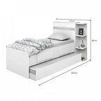 Cama Solteiro Multifuncional com Baú, 2 Gavetas e Auxiliar - 100% Madeira Maciça Branca [Jade Premium]