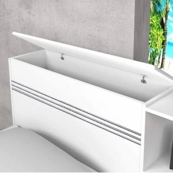 Cama Solteiro Multifuncional com Baú, 2 Gavetas e Auxiliar - 100% Madeira Maciça Branca [Jade Premium]