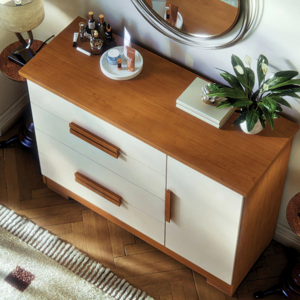 Cômoda Sapateira Bréscia 4 Gavetas e 1 Porta - 100% MDF Branco [Tampo Espaçoso]