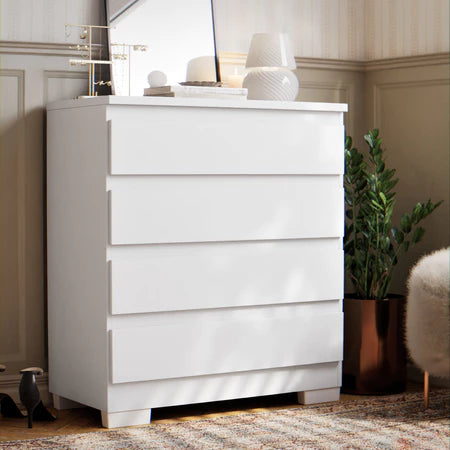 Cômoda Imperial 4 Gavetas Compacta - Branco/Nature Off White [Acabamento Premium]