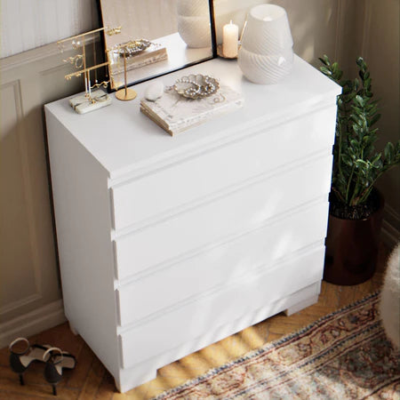 Cômoda Imperial 4 Gavetas Compacta - Branco/Nature Off White [Acabamento Premium]