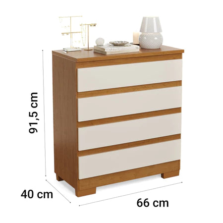 Cômoda Imperial 4 Gavetas Compacta - Branco/Nature Off White [Acabamento Premium]