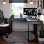 Mesa Escrivaninha de Canto em L Berlim Home Office - 100% MDF Preto/Cinamomo [Design Industrial]