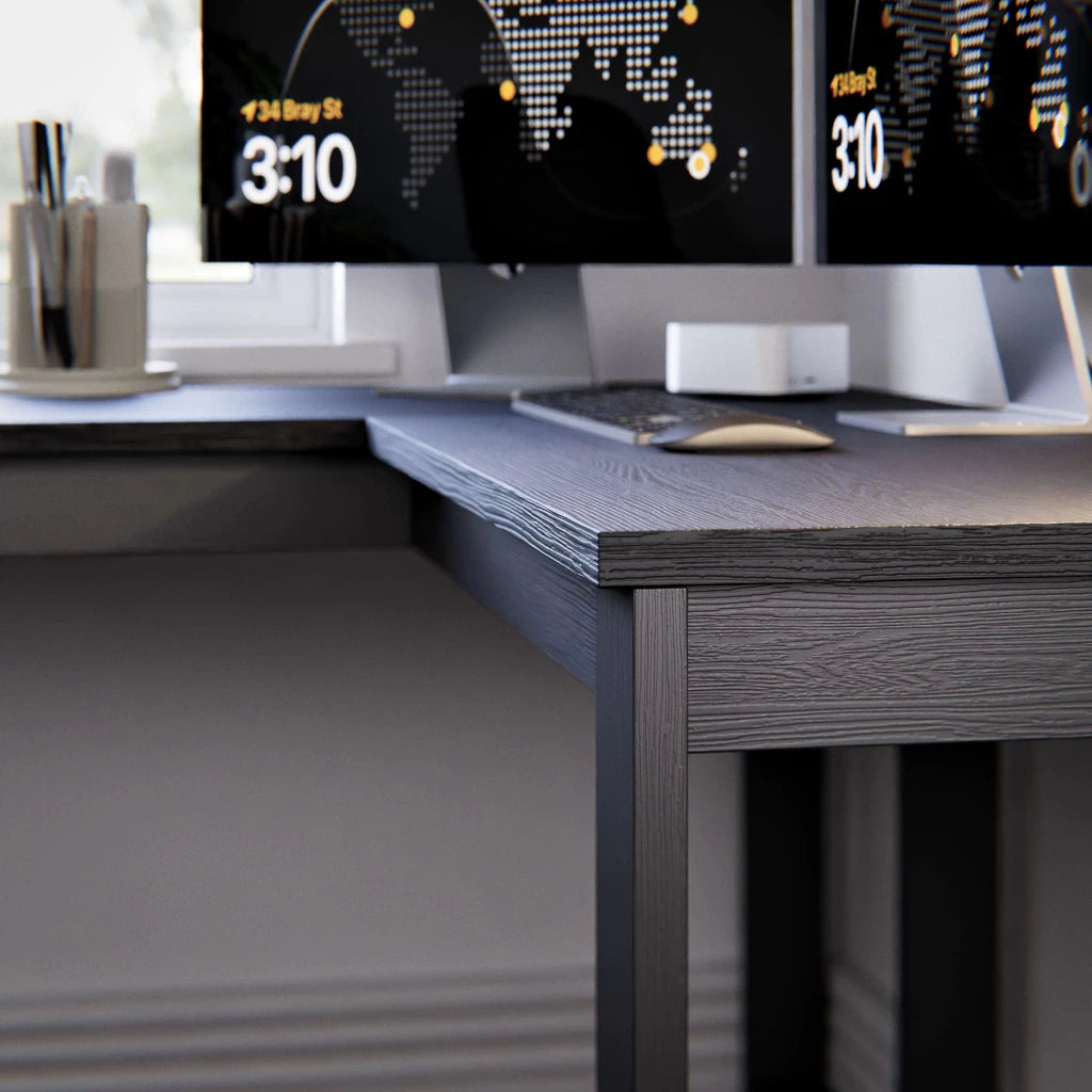 Mesa Escrivaninha de Canto em L Berlim Home Office - 100% MDF Preto/Cinamomo [Design Industrial]