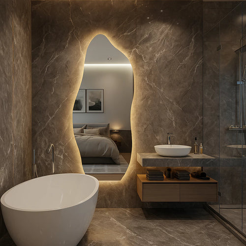 Espelho Orgânico de Chão/Parede Gigante 170x70cm com LED Touch Screen - Vivare Premium [Luz Quente/Fria]