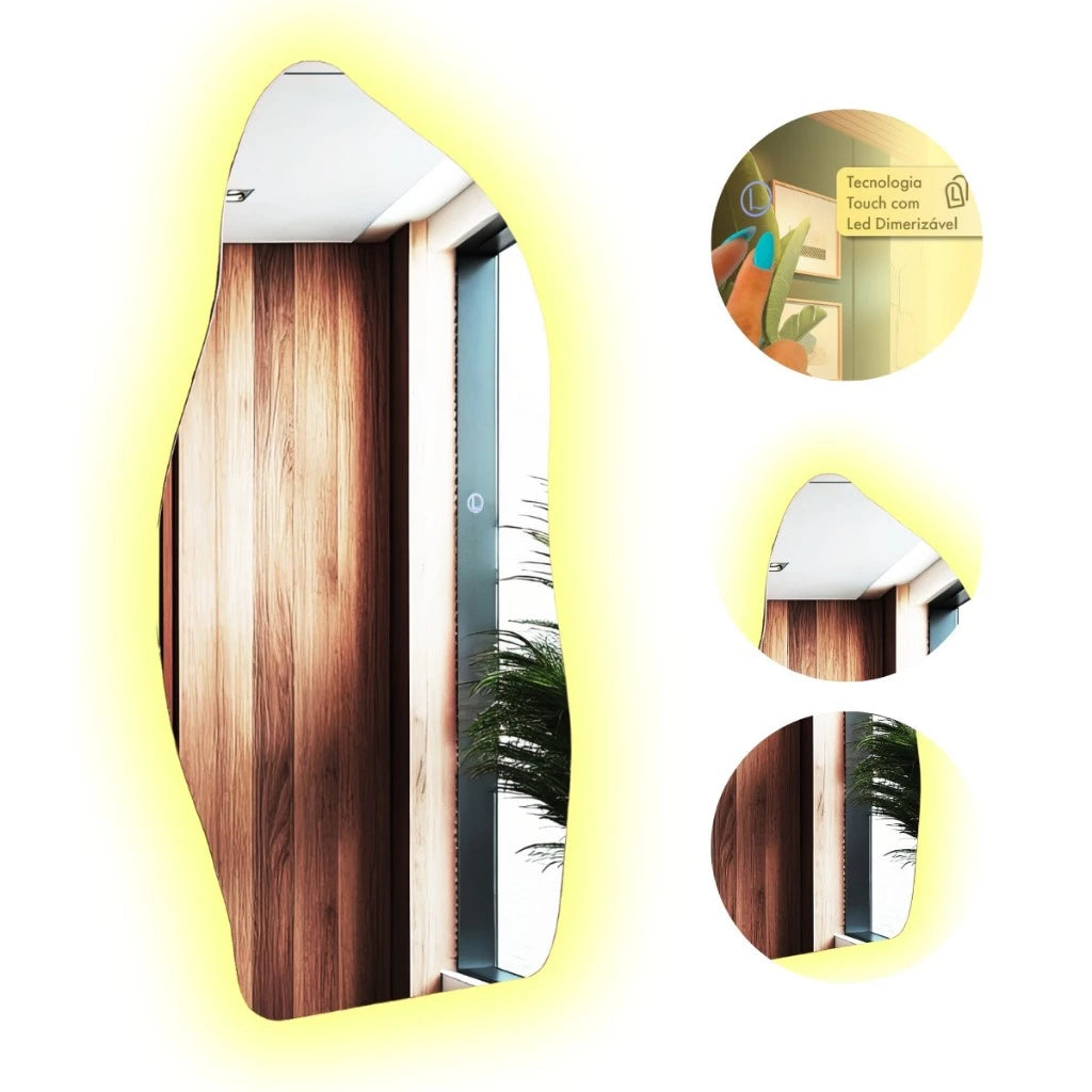 Espelho Orgânico de Chão/Parede Gigante 170x70cm com LED Touch Screen - Vivare Premium [Luz Quente/Fria]