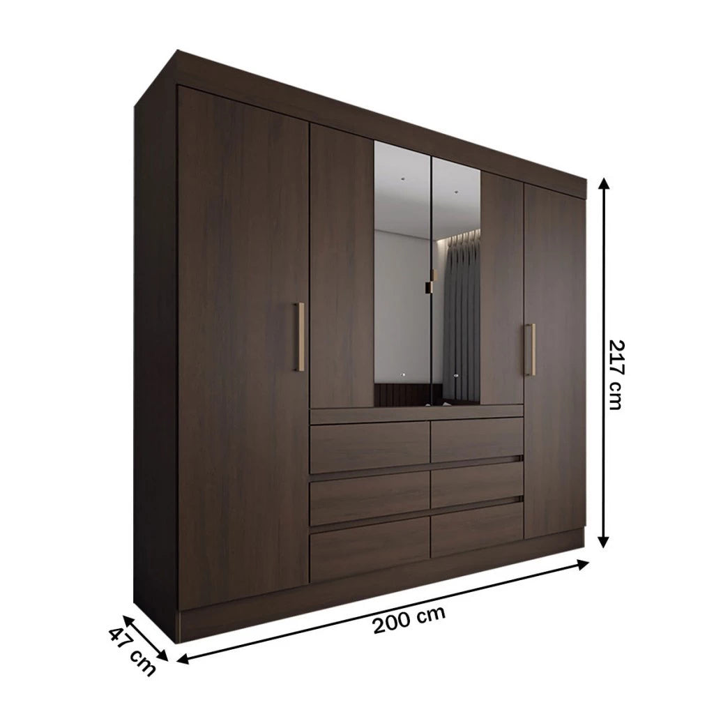 Guarda-Roupa Casal Honey 4 Portas 6 Gavetas com Espelho