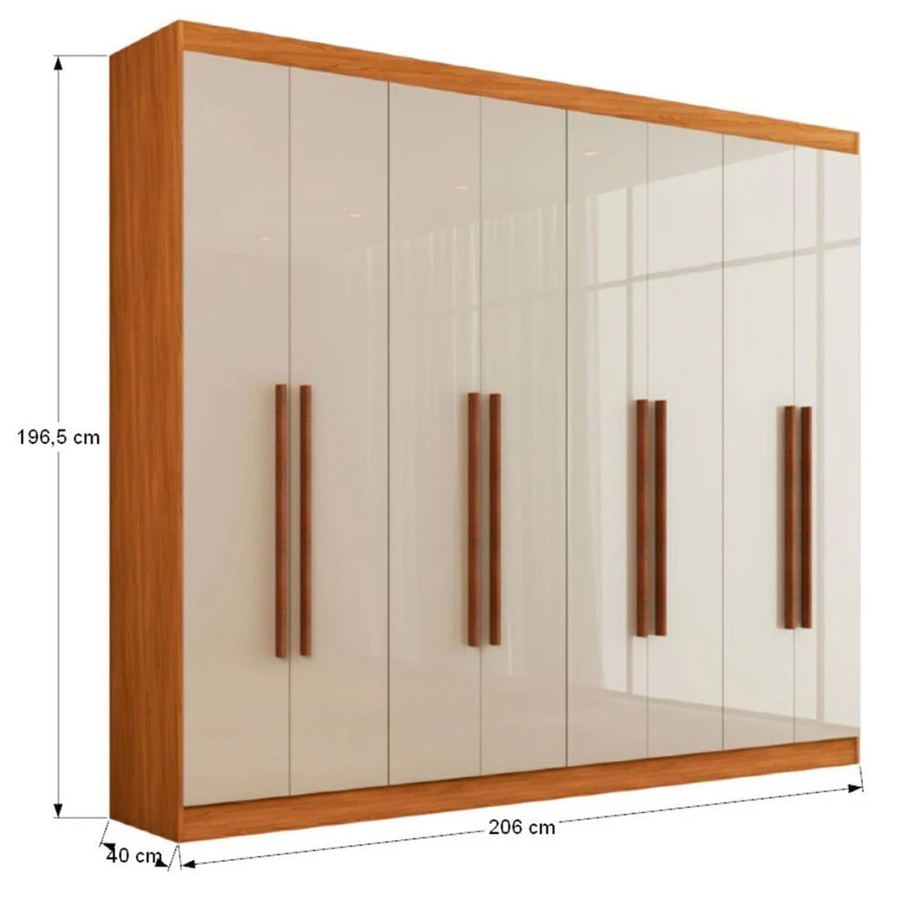Guarda-Roupa Casal Ele e Ela 8 Portas e 8 Prateleiras - 100% MDF Cinamomo/Chumbo [Largura 2.06m]
