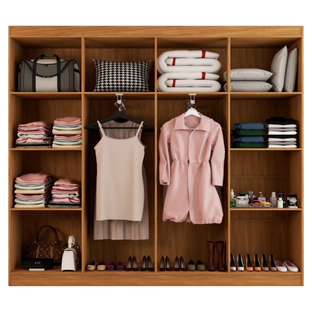 Guarda-Roupa Casal Ele e Ela 8 Portas e 8 Prateleiras - 100% MDF Cinamomo/Chumbo [Largura 2.06m]