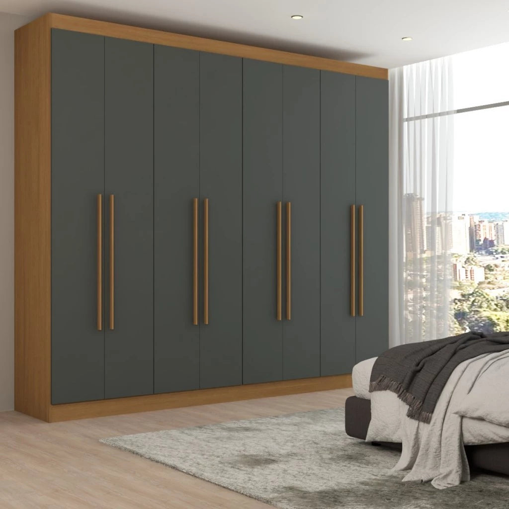 Guarda-Roupa Casal Ele e Ela 8 Portas e 8 Prateleiras - 100% MDF Cinamomo/Chumbo [Largura 2.06m]