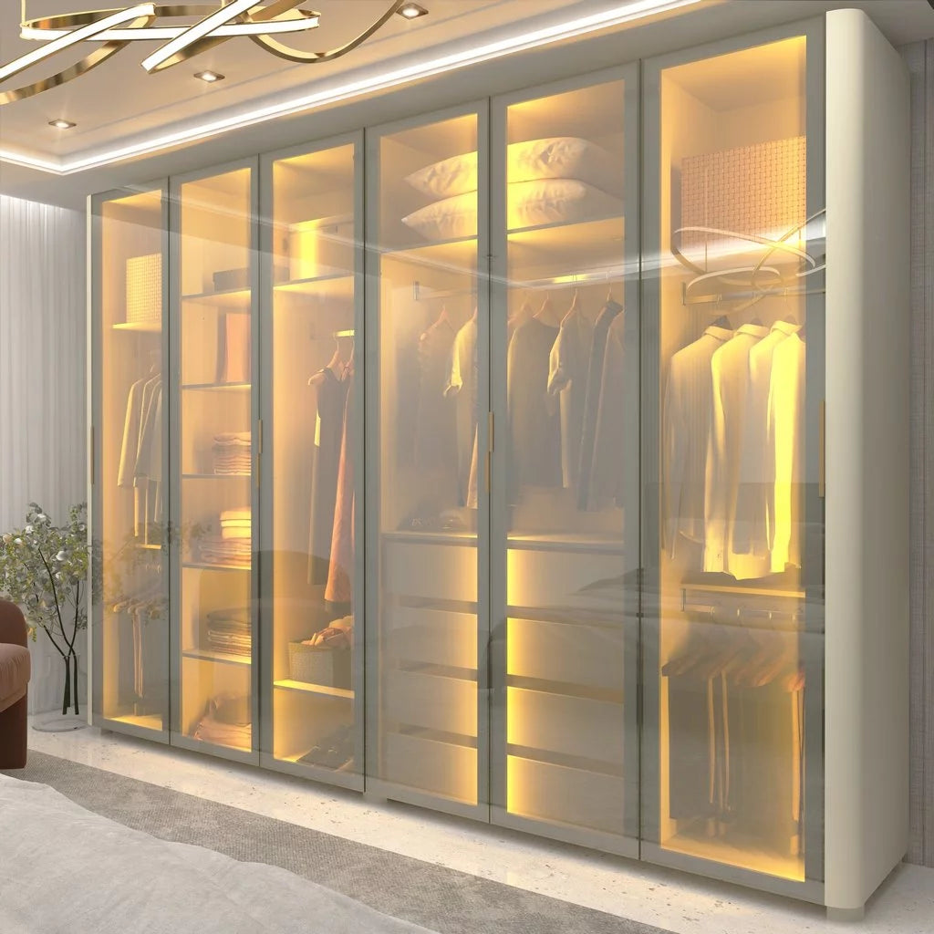 Guarda-roupa Casal 6 Portas com 6 Portas Reflecta com Pés com Led Innova 100% MDF Off White [QUEIMA DE ESTOQUE]