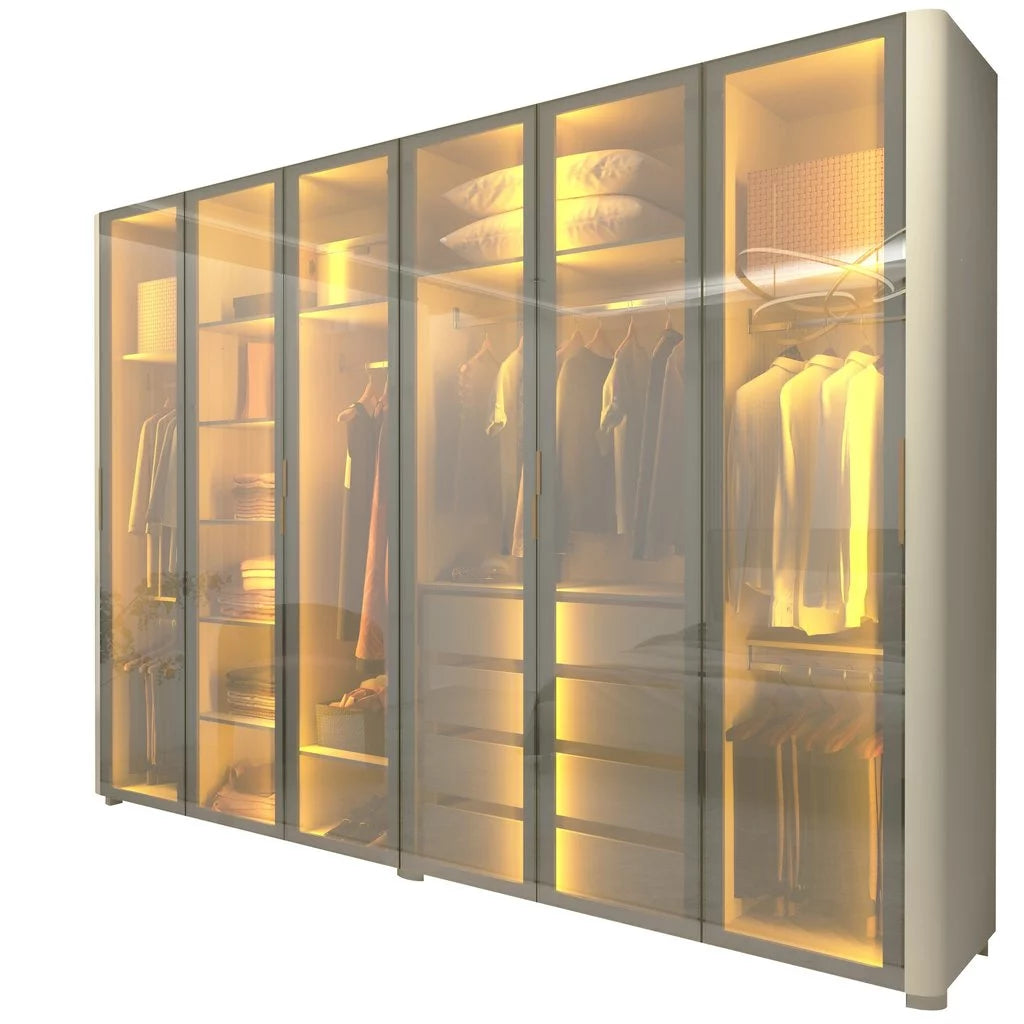 Guarda-roupa Casal 6 Portas com 6 Portas Reflecta com Pés com Led Innova 100% MDF Off White [QUEIMA DE ESTOQUE]
