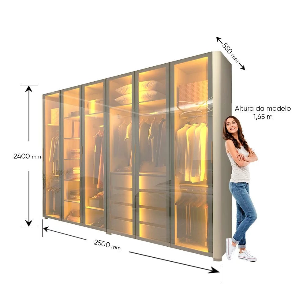 Guarda-roupa Casal 6 Portas com 6 Portas Reflecta com Pés com Led Innova 100% MDF Off White [QUEIMA DE ESTOQUE]