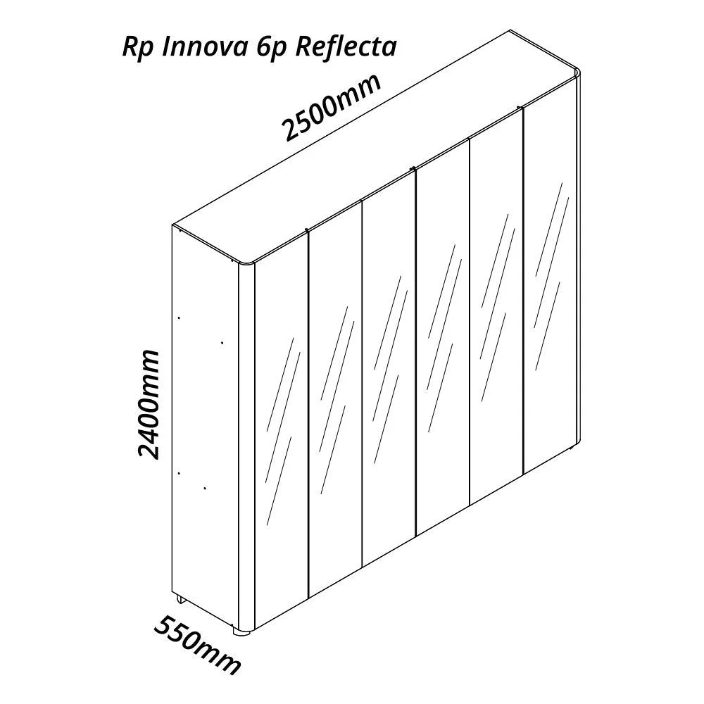 Guarda-roupa Casal 6 Portas com 6 Portas Reflecta com Pés com Led Innova 100% MDF Off White [QUEIMA DE ESTOQUE]