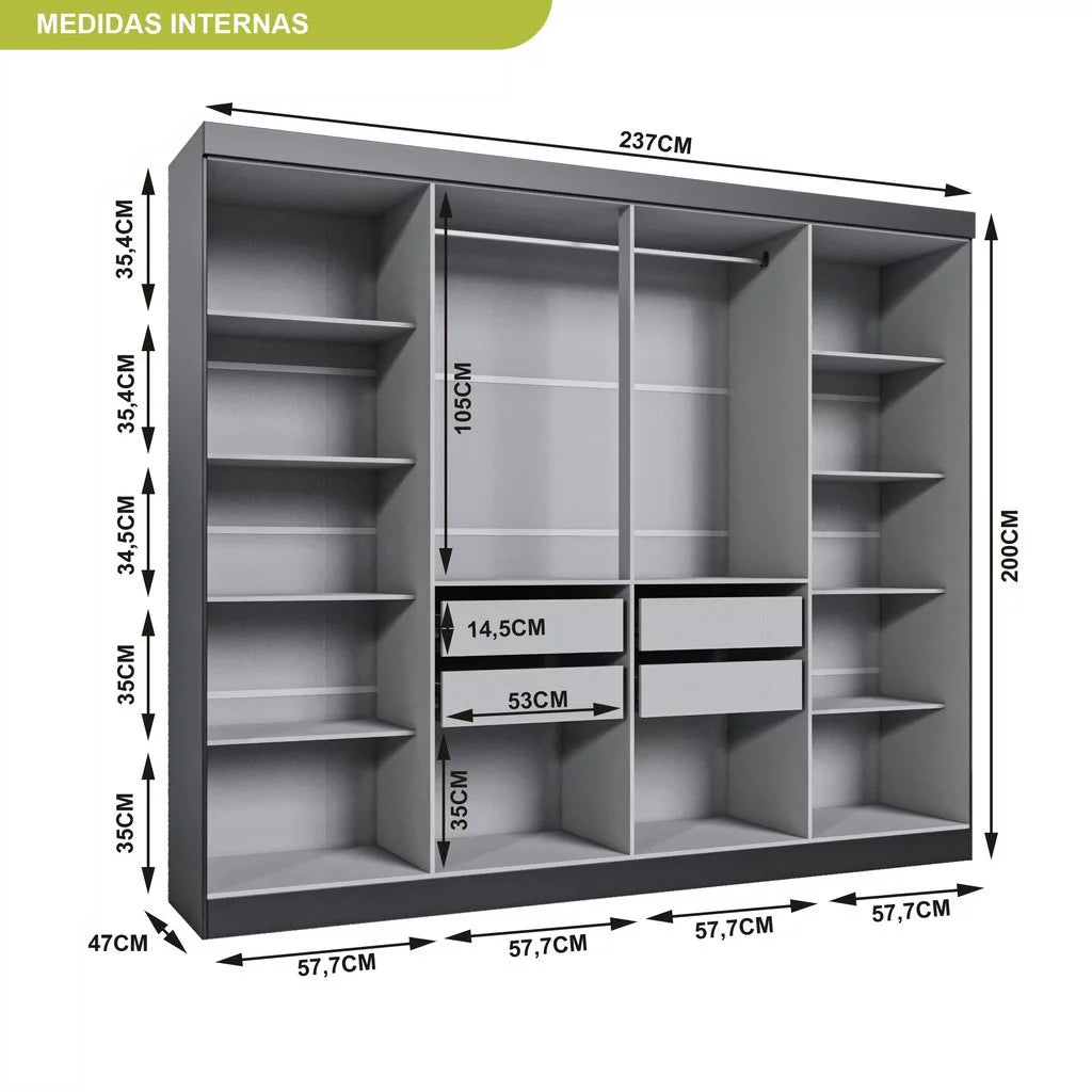 Guarda Roupa Casal 8 Portas 4 Gavetas Paris Espresso Móveis Preto [QUEIMA DE ESTOQUE]