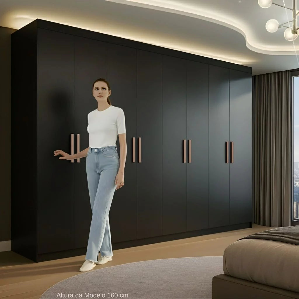 Guarda Roupa Casal 8 Portas 4 Gavetas Paris Espresso Móveis Preto [QUEIMA DE ESTOQUE]