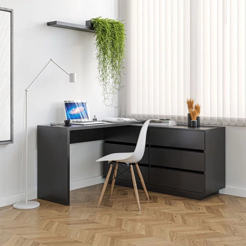 Escrivaninha em L ou Reta 140cm 6 Gavetas Preto [PROMOÇÃO]