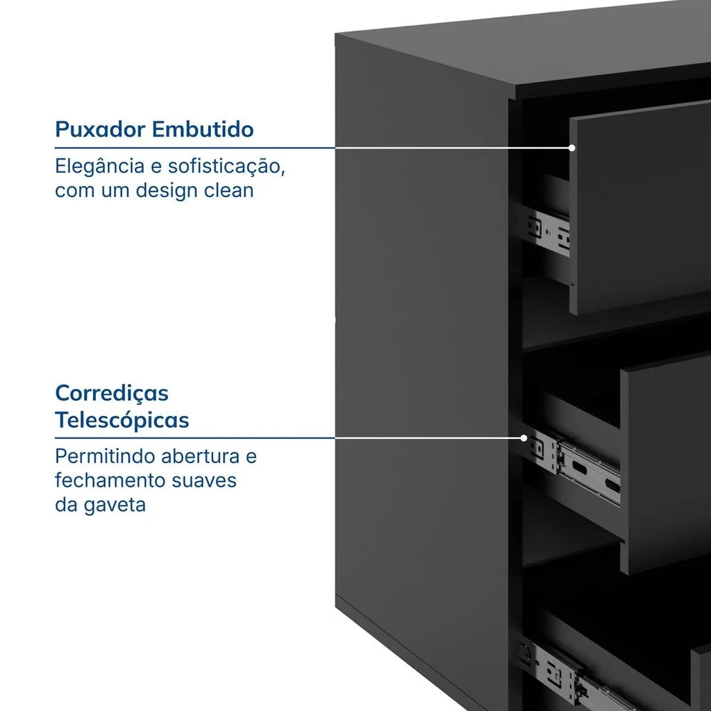 Escrivaninha em L ou Reta 140cm 6 Gavetas Preto [PROMOÇÃO]