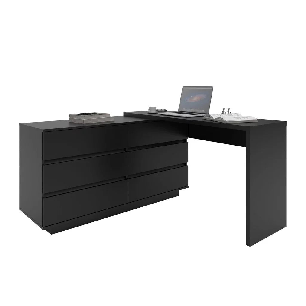 Escrivaninha em L ou Reta 140cm 6 Gavetas Preto [PROMOÇÃO]