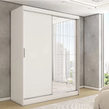 Guarda-Roupa Solteiro Espaçoso 2 Portas de Correr com Espelho e 4 Gavetas - 100% MDF [Cinamomo/Off White]