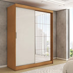 Guarda-Roupa Solteiro Espaçoso 2 Portas de Correr com Espelho e 4 Gavetas - 100% MDF [Cinamomo/Off White]
