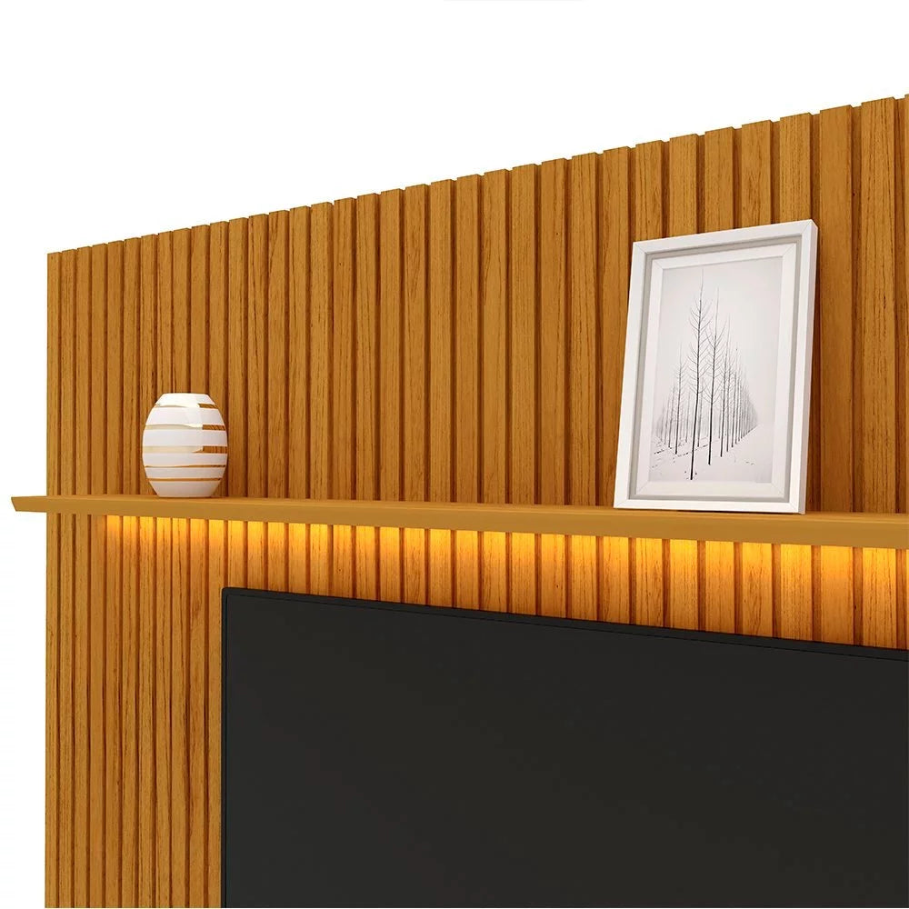Painel Home Ripado para TV Até 75" com LED e 2 Gavetas - 100% MDF Naturale/Off White [Altura 2.50m]