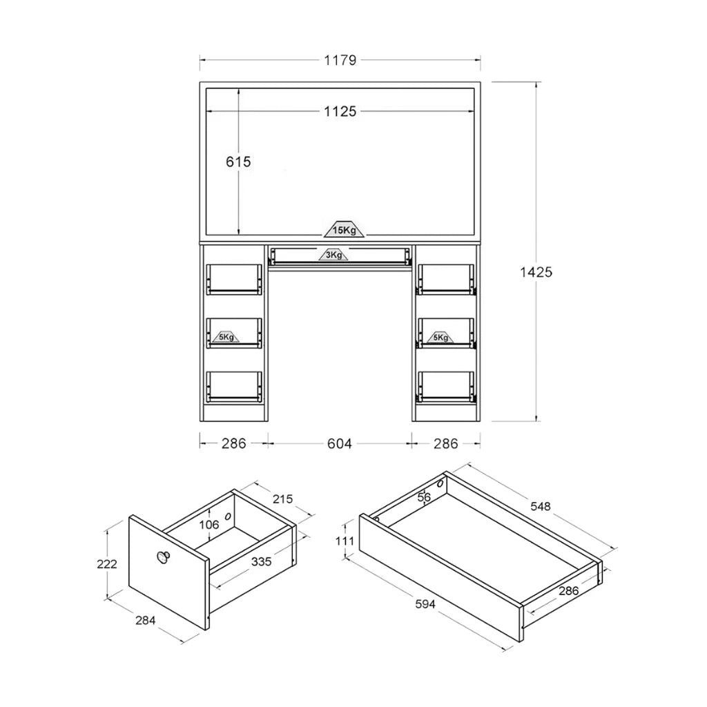 Penteadeira Camarim 7 Gavetas com Espelho e Kit LED Profissional - 100% MDF Branco [Iluminação 3 Tons]