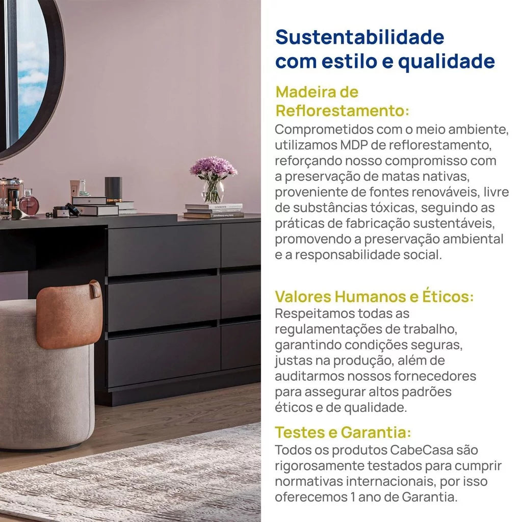 Escrivaninha em L ou Reta 140cm 6 Gavetas Preto [PROMOÇÃO]